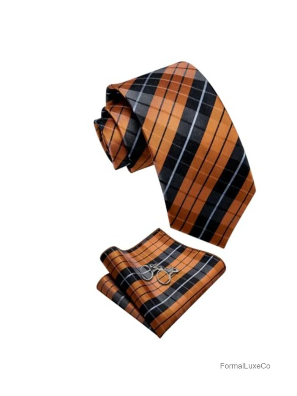 Silk Plaid Tie Set with Pocket Square Cufflinks Lapel Pin Tie Clip